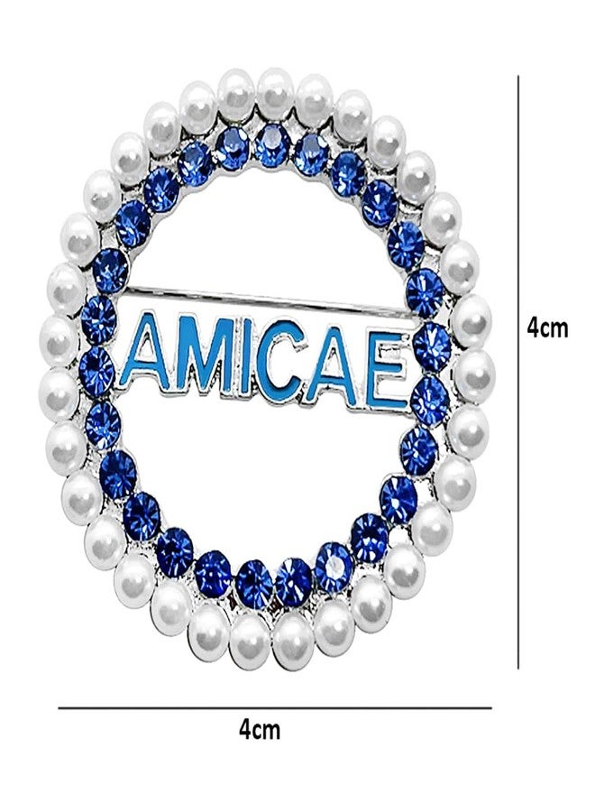 muiot Elegant Greek sorority society ZETA AMICAE symbol rhinestone pearl letter Round brooch pin for women - Image 2
